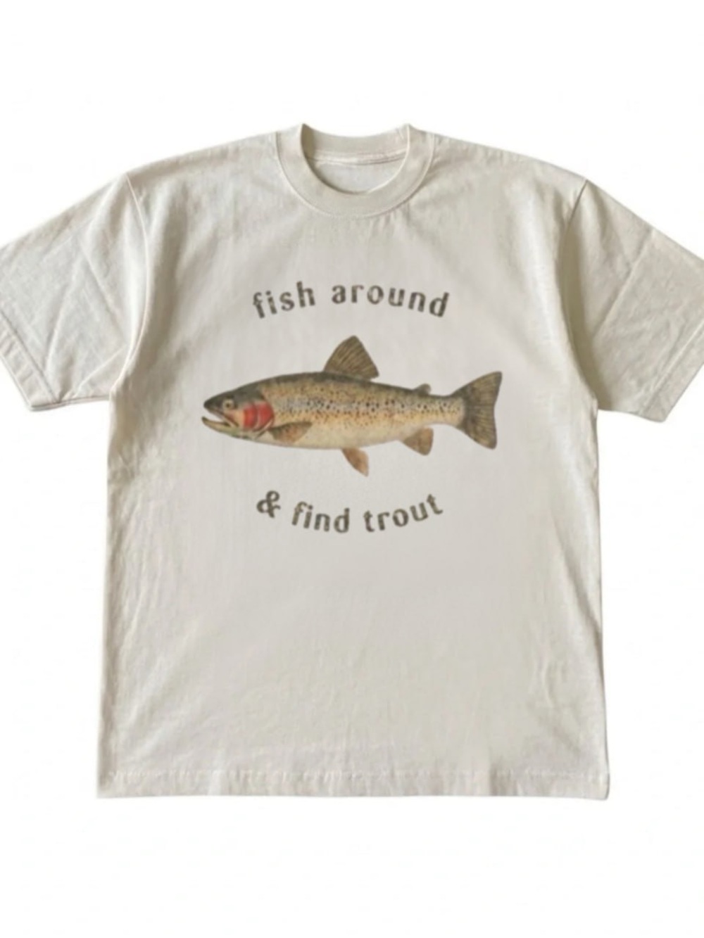 Cream Short Sleeve Tee with Trout Graphic